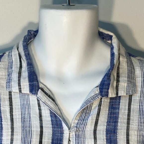 Unique Spectrum SZ L Cotton blue & white stripe gauzy button front top - Picture 3 of 7